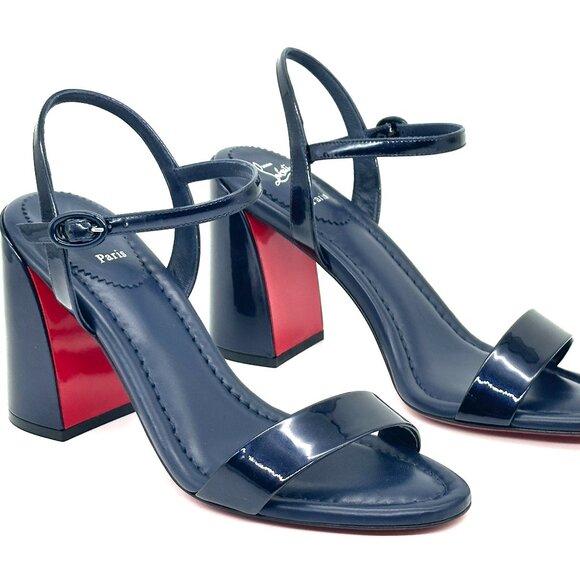 Christian Louboutin MISS JANE SANDAL 85 Patent Leather Heels Shoes Zaffiro - Picture 11 of 16